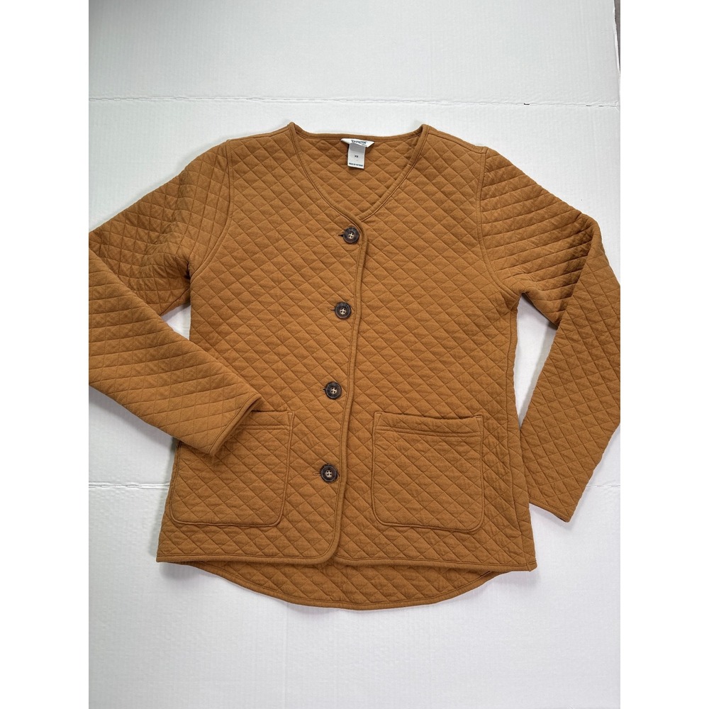Duluth Trading Co Womens XS Quilted Button Front Chore Jacket Brown Pockets Cozy